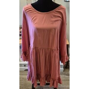 Indigo Soul women's blush pink ruffled long sleeve baby doll style dress 2XL